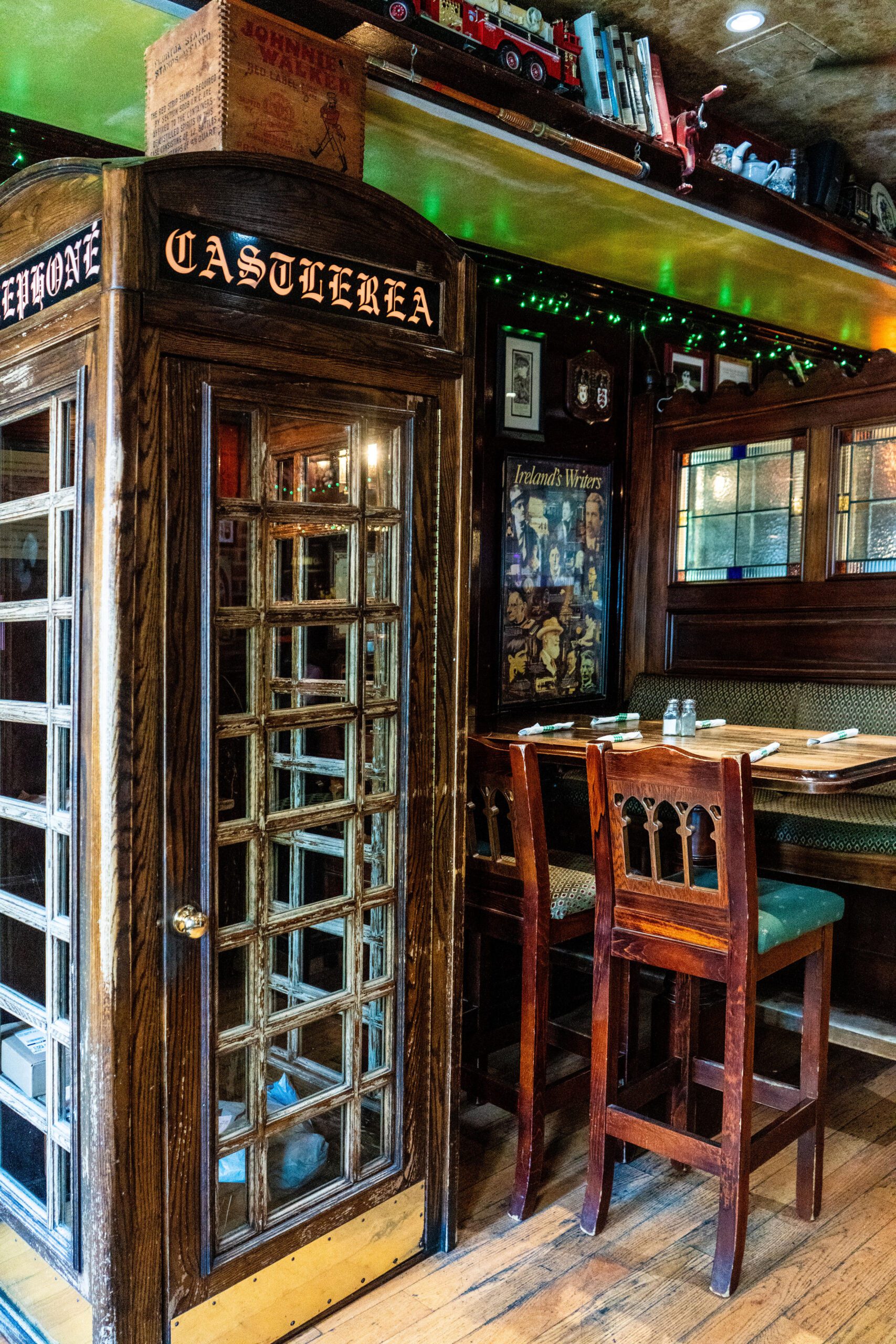 Irish vintage phone box at New Deck Tavern